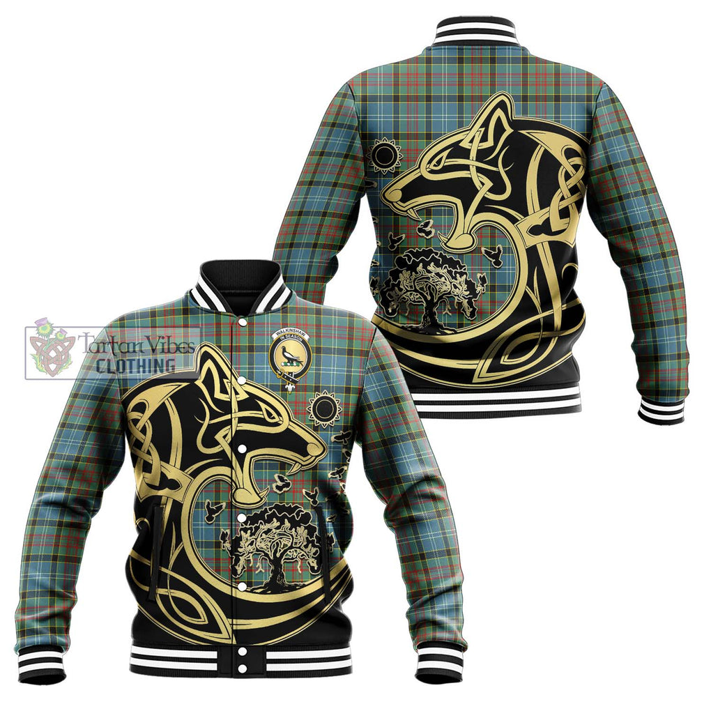 Walkinshaw Tartan Baseball Jacket with Family Crest Celtic Wolf Style Unisex - Tartan Vibes Clothing