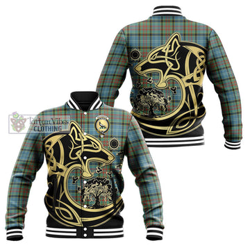Walkinshaw Tartan Baseball Jacket with Family Crest Celtic Wolf Style Unisex - Tartan Vibes Clothing