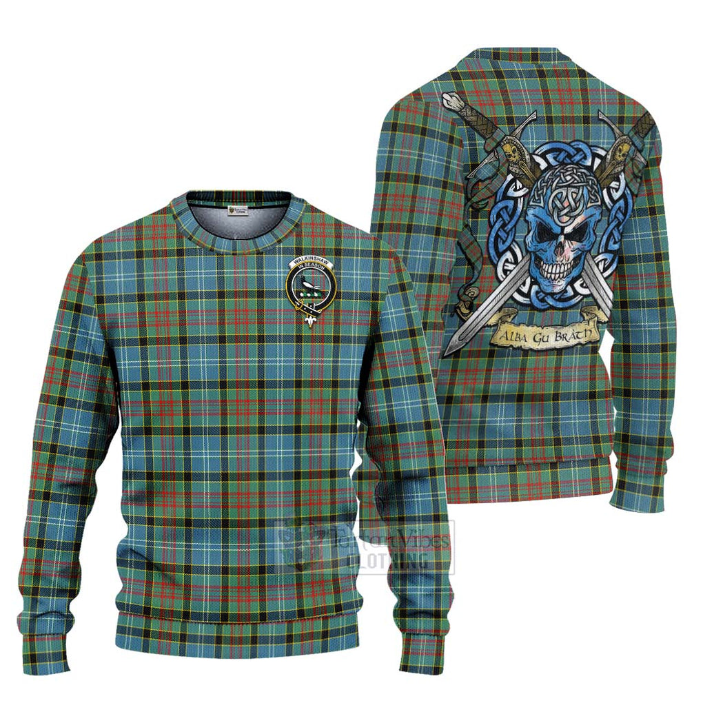 Walkinshaw Tartan Ugly Sweater with Family Crest Celtic Skull Style Unisex - Tartan Vibes Clothing
