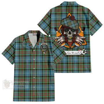 Walkinshaw Tartan Hawaiian Shirt with Family Crest and Bearded Skull Holding Bottles of Whiskey Kid - Tartan Vibes Clothing