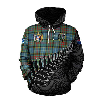 Tartan Vibes Clothing Walkinshaw Crest Tartan Cotton Hoodie with New Zealand Silver Fern Half Style