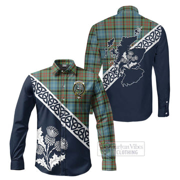 Walkinshaw Tartan Long Sleeve Button Shirt Featuring Thistle and Scotland Map Men's Shirt S - Tartan Vibes Clothing