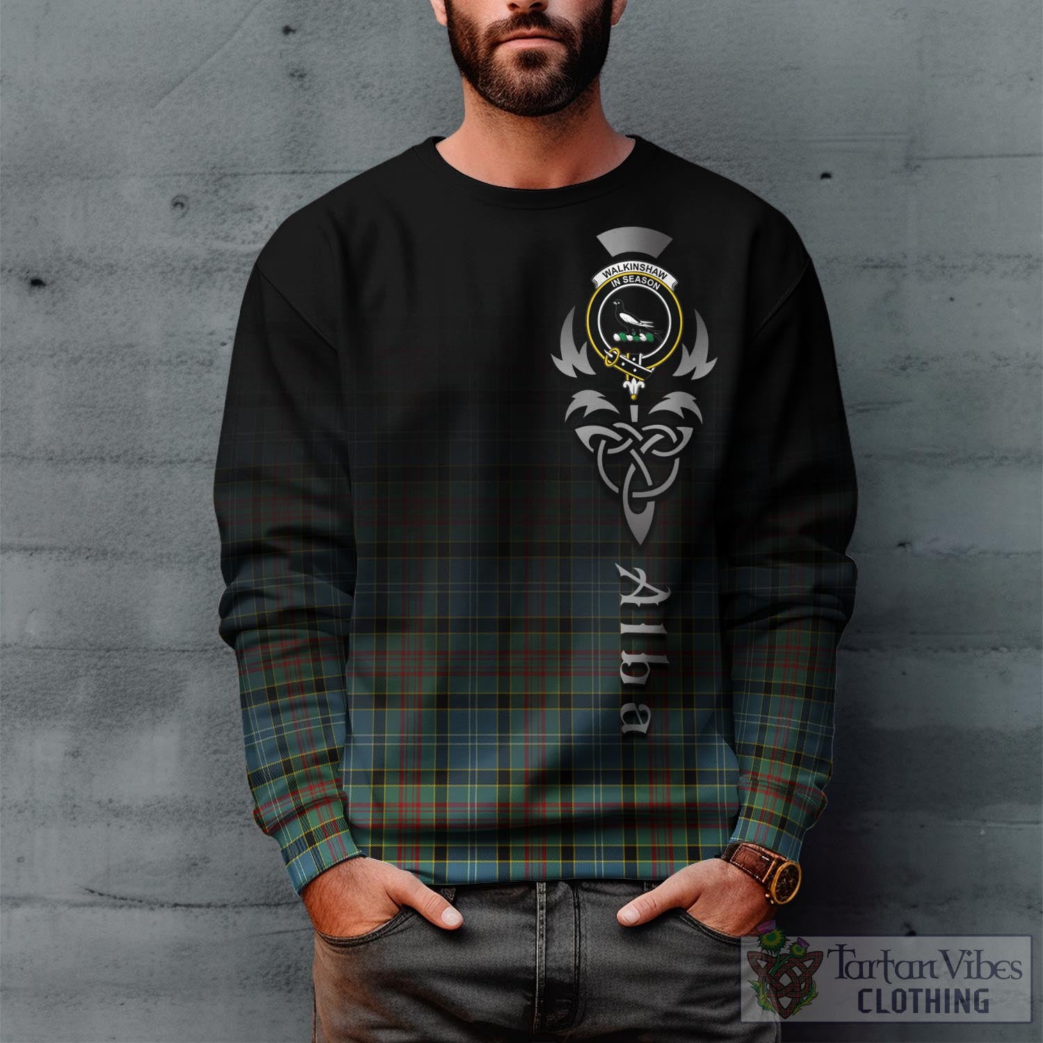 Walkinshaw Tartan Sweatshirt Featuring Alba Gu Brath Family Crest Celtic Inspired Unisex - Tartan Vibes Clothing