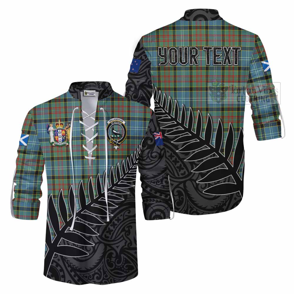 Tartan Vibes Clothing Walkinshaw Crest Tartan Ghillie Kilt Shirt with New Zealand Silver Fern Half Style