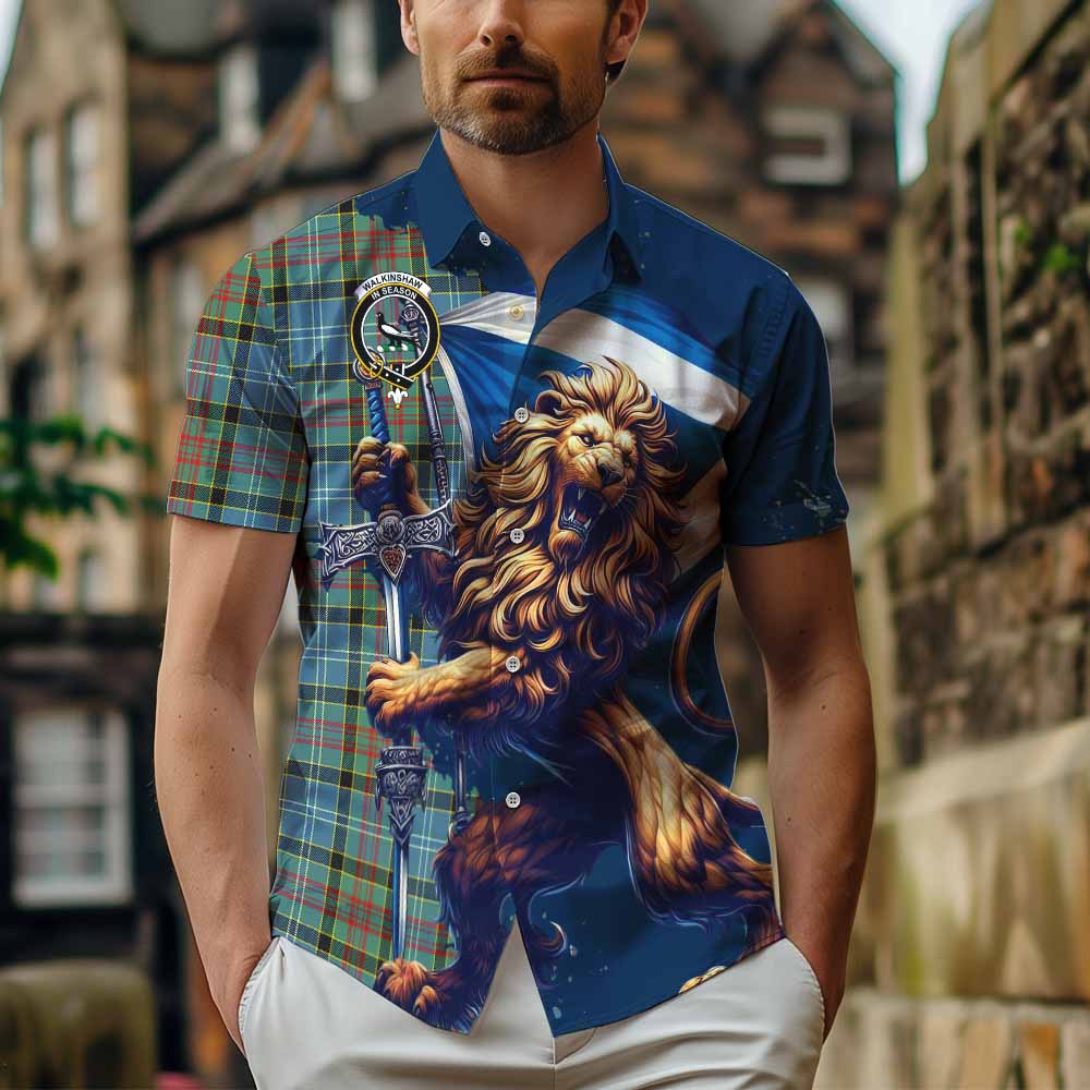 Walkinshaw Tartan Family Crest Hawaiian Shirt with Scottish Majestic Lion Kid - Tartan Vibes Clothing