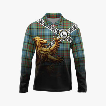 Walkinshaw Crest Tartan Long Sleeve Polo Shirt with Golden Lion Emblem Celtic Style Unisex - Tartan Vibes Clothing