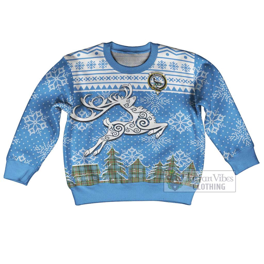 Walkinshaw Clan Christmas Kid Ugly Sweater with Tartan and Celtic Reindeer Style Kid - Tartan Vibes Clothing