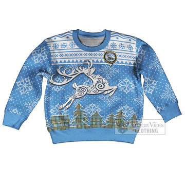 Walkinshaw Clan Christmas Kid Ugly Sweater with Tartan and Celtic Reindeer Style Kid - Tartan Vibes Clothing