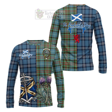 Walkinshaw Tartan Long Sleeve T-Shirt Happy St. Andrew's Day Half Tartan Style Unisex - Tartan Vibes Clothing