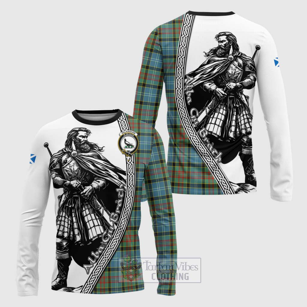 Walkinshaw Tartan Clan Crest Long Sleeve T-Shirt with Highlander Warrior Celtic Style Unisex - Tartan Vibes Clothing