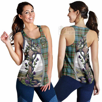 Walkinshaw Tartan Women's Racerback Tanks with Family Crest and St. Andrew's Cross Accented by Thistle Vines 4XL - Tartan Vibes Clothing
