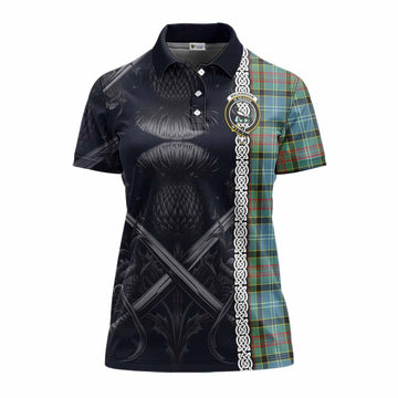 Walkinshaw Tartan Women's Polo Shirt with Family Crest Cross Sword Thistle Celtic Vibes Women - Tartan Vibes Clothing