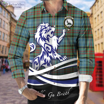 Walkinshaw Tartan Long Sleeve Button Up Shirt with Alba Gu Brath Regal Lion Emblem Men's Shirt - Tartan Vibes Clothing