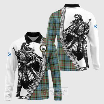 Walkinshaw Tartan Clan Crest Long Sleeve Polo Shirt with Highlander Warrior Celtic Style Unisex - Tartan Vibes Clothing