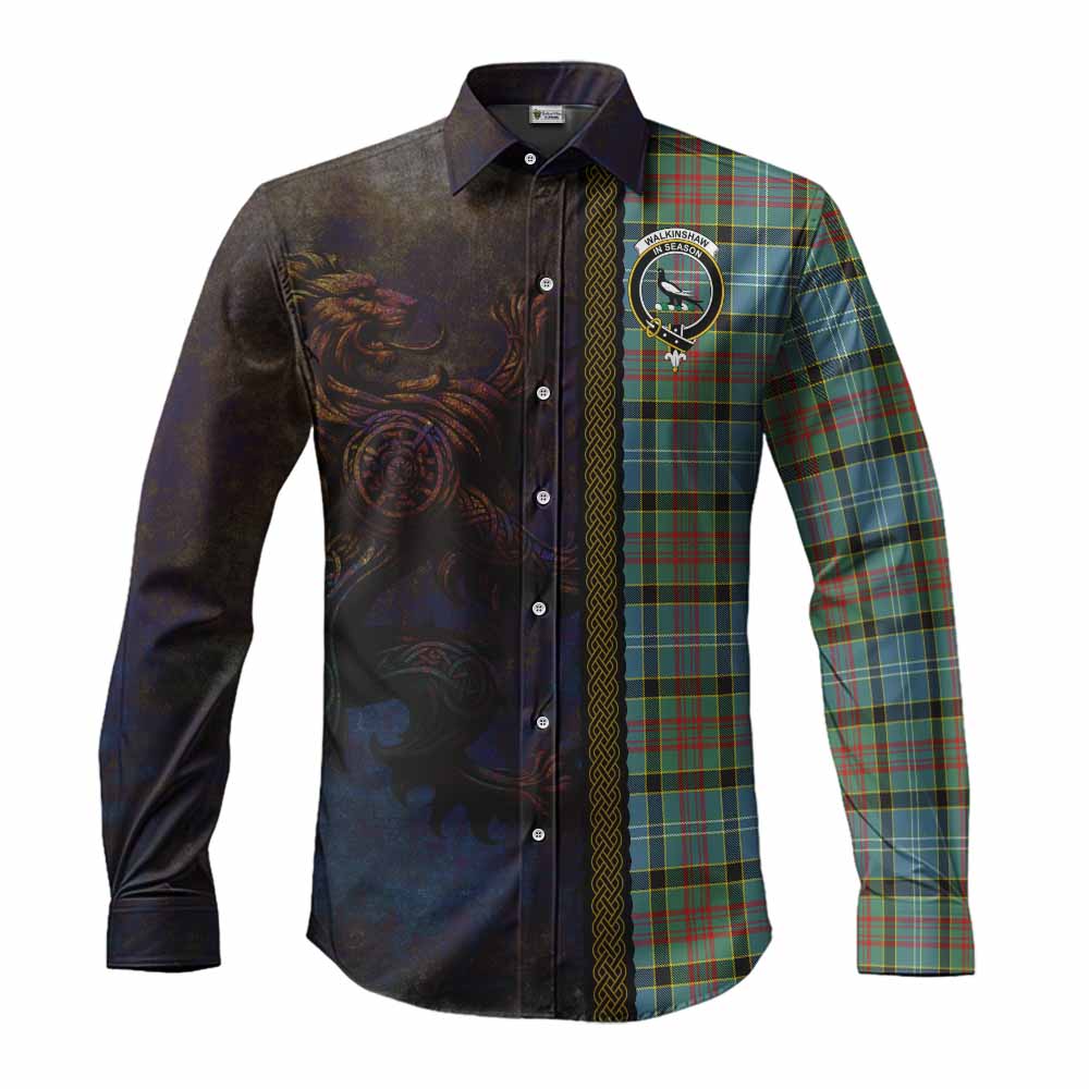 Walkinshaw Tartan Family Crest Long Sleeve Button Shirt Alba Gu Brath Be Brave Lion Ancient Style Men's Shirt S - Tartan Vibes Clothing