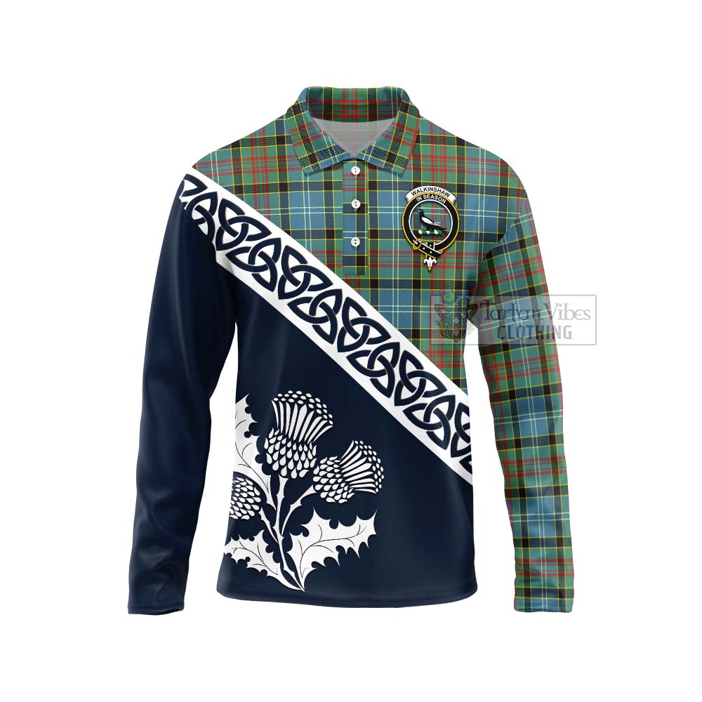 Walkinshaw Tartan Long Sleeve Polo Shirt Featuring Thistle and Scotland Map Unisex - Tartan Vibes Clothing