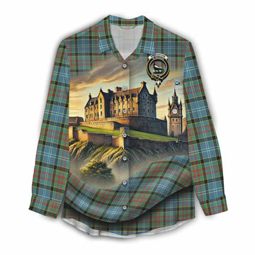 Walkinshaw Tartan Family Crest Women's Casual Shirt with Scottish Ancient Castle Style Female - Tartan Vibes Clothing