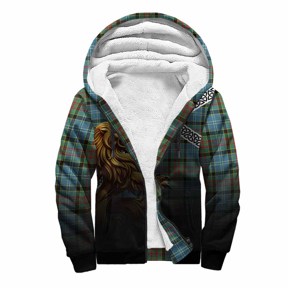 Walkinshaw Crest Tartan Sherpa Hoodie with Golden Lion Emblem Celtic Style Unisex S - Tartan Vibes Clothing