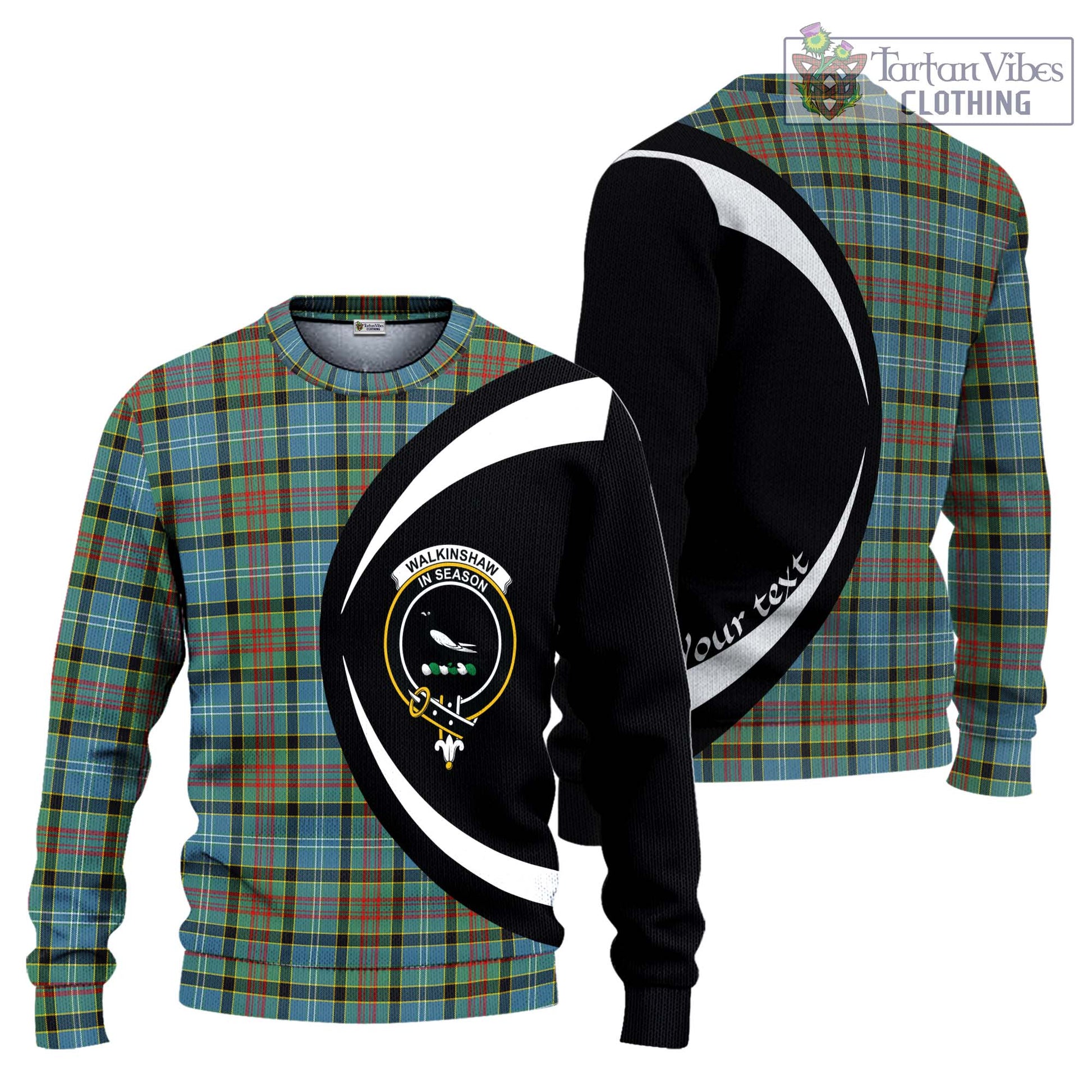 Walkinshaw Tartan Ugly Sweater with Family Crest Circle Style Unisex - Tartan Vibes Clothing