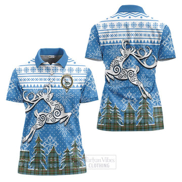 Walkinshaw Clan Christmas Women's Polo Shirt Celtic Reindeer Style Women - Tartan Vibes Clothing
