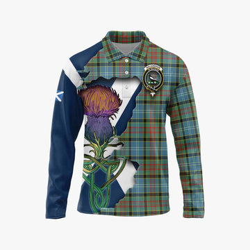 Tartan Vibes Clothing Walkinshaw Tartan Family Crest Long Sleeve Polo Shirt Scottish Thistle Celtic Inspired