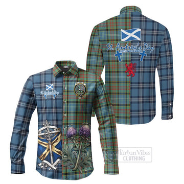 Walkinshaw Tartan Long Sleeve Button Shirt Happy St. Andrew's Day Half Tartan Style Men's Shirt S - Tartan Vibes Clothing