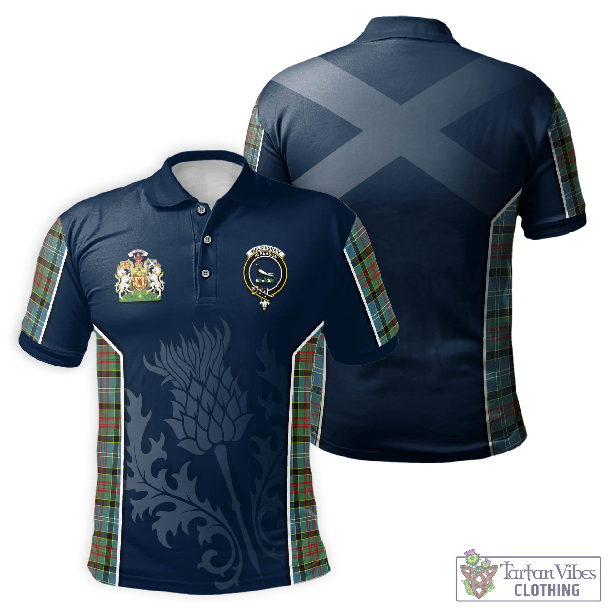 Tartan Vibes Clothing Walkinshaw Tartan Men's Polo Shirt with Family Crest and Scottish Thistle Vibes Sport Style