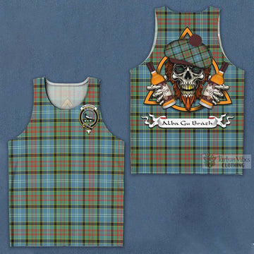 Walkinshaw Tartan Men's Tank Top with Family Crest and Bearded Skull Holding Bottles of Whiskey Men - Tartan Vibes Clothing
