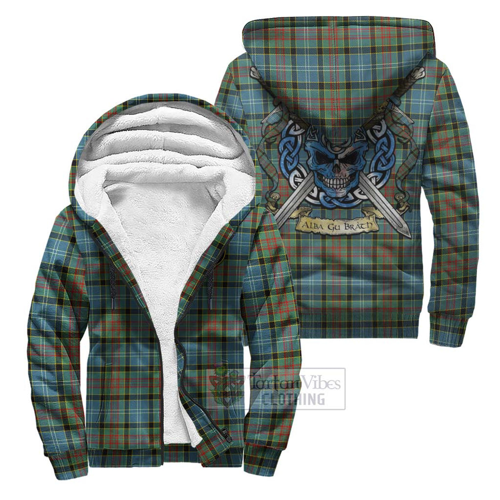 Walkinshaw Tartan Sherpa Hoodie with Family Crest Celtic Skull Style Unisex S - Tartan Vibes Clothing