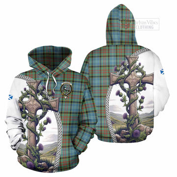 Walkinshaw Tartan Hoodie with Family Crest and St. Andrew's Cross Accented by Thistle Vines Zip Hoodie - Tartan Vibes Clothing