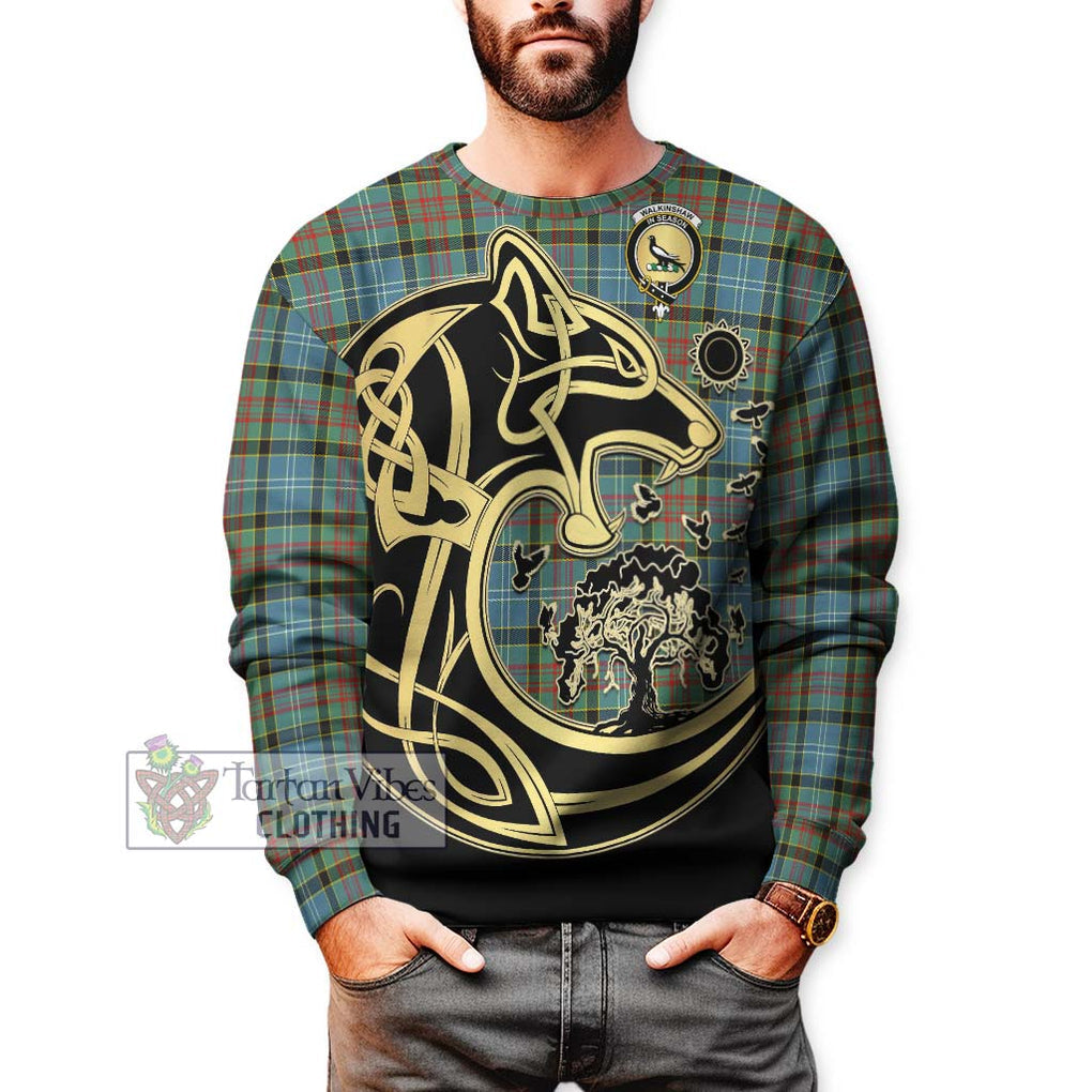 Walkinshaw Tartan Sweatshirt with Family Crest Celtic Wolf Style Unisex - Tartan Vibes Clothing