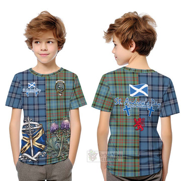 Walkinshaw Tartan Kid T-Shirt Happy St. Andrew's Day Half Tartan Style Youth XL Size14 - Tartan Vibes Clothing