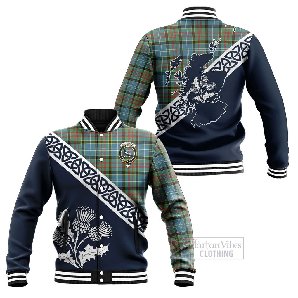 Walkinshaw Tartan Baseball Jacket Featuring Thistle and Scotland Map Unisex - Tartan Vibes Clothing