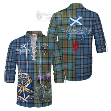 Walkinshaw Tartan Ghillie Kilt Shirt Happy St. Andrew's Day Half Tartan Style Men - Tartan Vibes Clothing