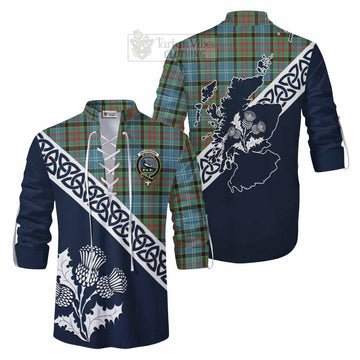 Walkinshaw Tartan Ghillie Kilt Shirt Featuring Thistle and Scotland Map Men - Tartan Vibes Clothing