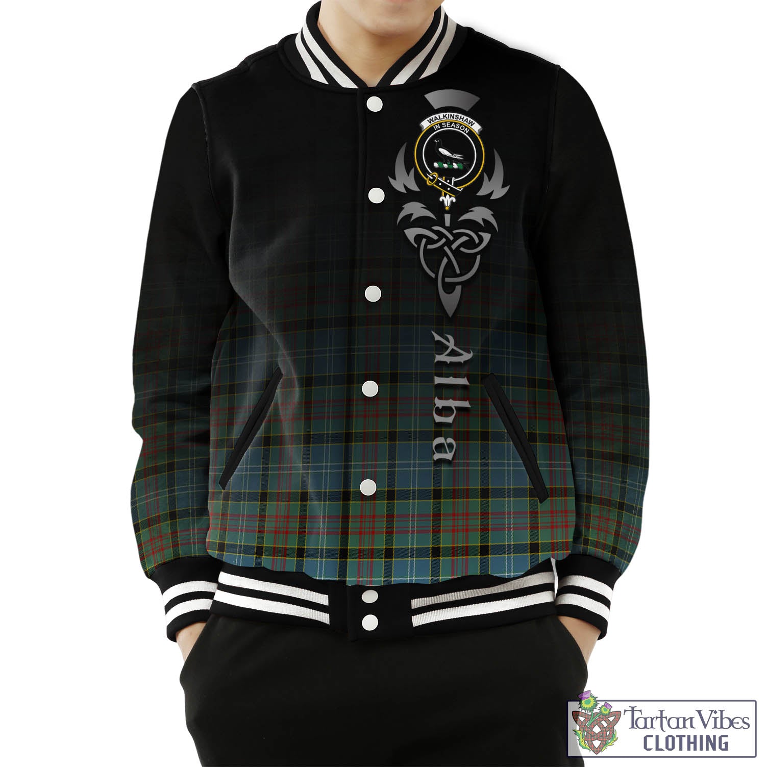 Walkinshaw Tartan Baseball Jacket Featuring Alba Gu Brath Family Crest Celtic Inspired Unisex - Tartan Vibes Clothing