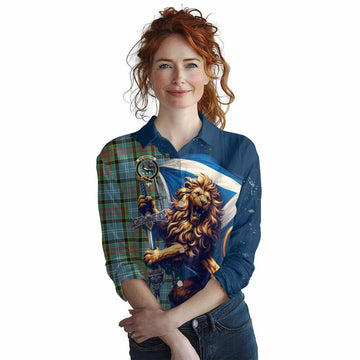 Walkinshaw Tartan Family Crest Women's Casual Shirt with Scottish Majestic Lion Female - Tartan Vibes Clothing