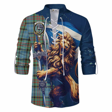 Walkinshaw Tartan Family Crest Ghillie Kilt Shirt with Scottish Majestic Lion Men - Tartan Vibes Clothing