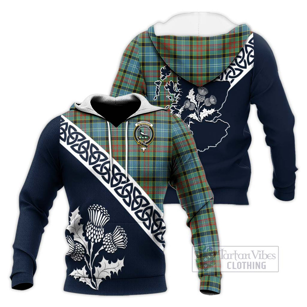 Walkinshaw Tartan Knitted Hoodie Featuring Thistle and Scotland Map Unisex Knitted Pullover Hoodie - Tartan Vibes Clothing