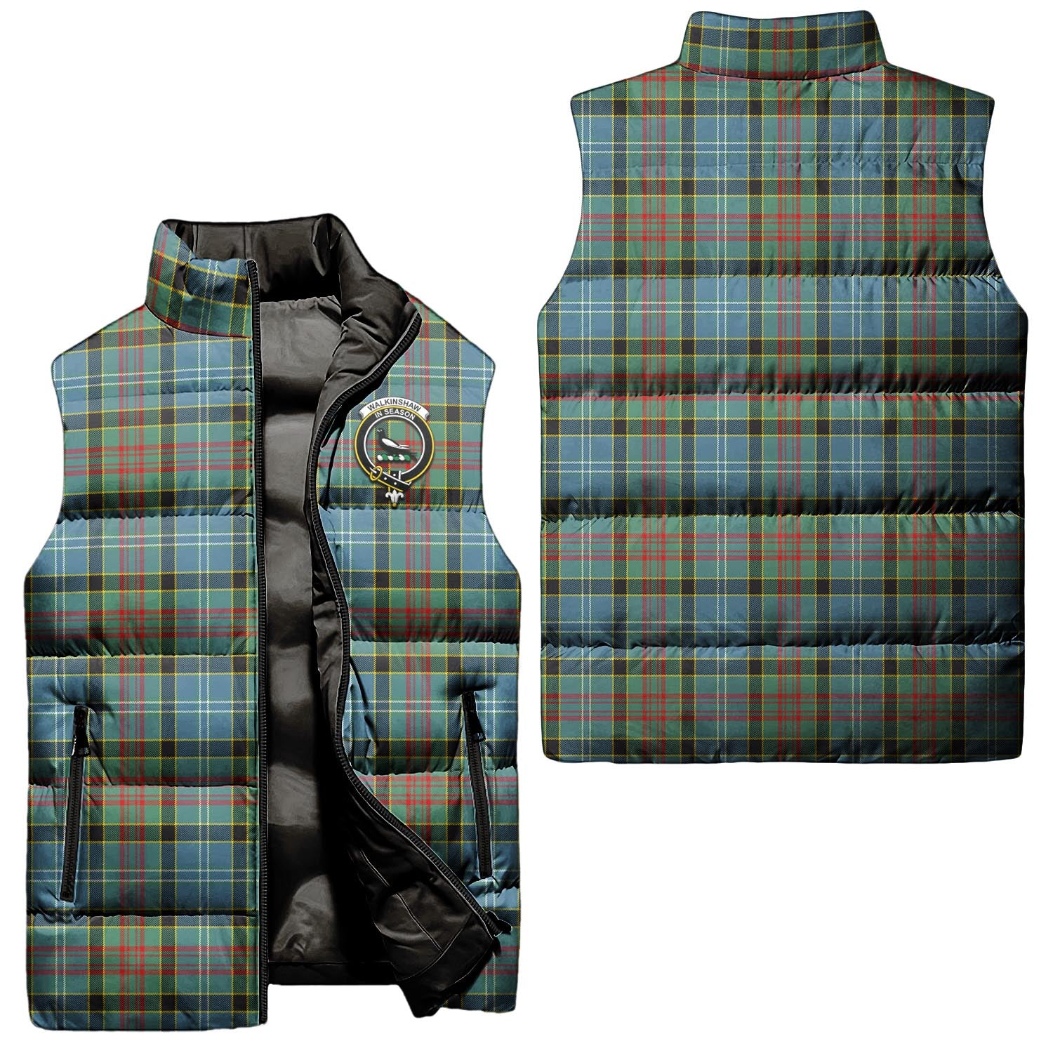 Walkinshaw Tartan Sleeveless Puffer Jacket with Family Crest Unisex - Tartanvibesclothing