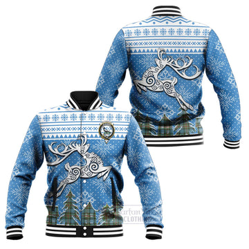 Walkinshaw Clan Christmas Baseball Jacket Celtic Reindeer Style Unisex - Tartan Vibes Clothing