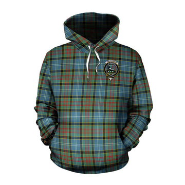 Walkinshaw Tartan Cotton Hoodie with Family Crest and Bearded Skull Holding Bottles of Whiskey Pullover Hoodie XS - Tartan Vibes Clothing