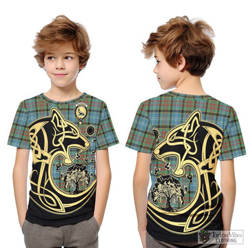 Walkinshaw Tartan Kid T-Shirt with Family Crest Celtic Wolf Style Youth XL Size14 - Tartan Vibes Clothing