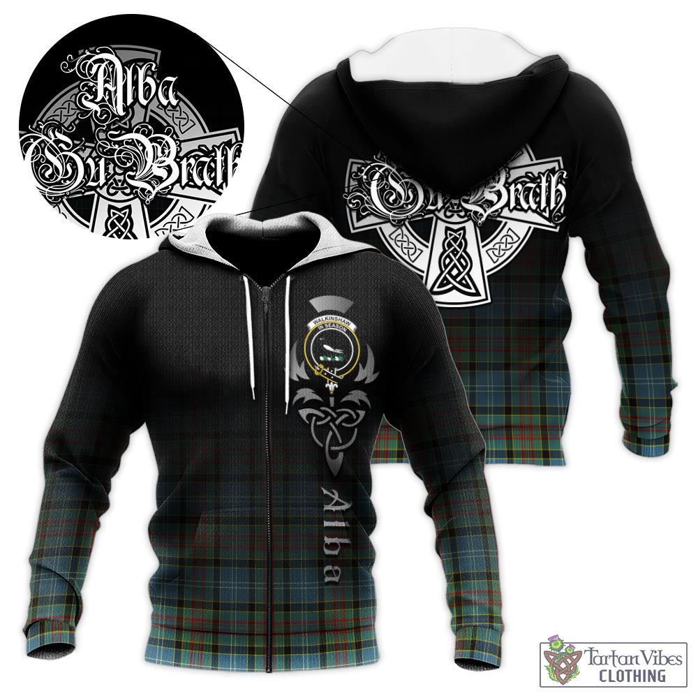 Walkinshaw Tartan Knitted Hoodie Featuring Alba Gu Brath Family Crest Celtic Inspired Unisex - Tartan Vibes Clothing