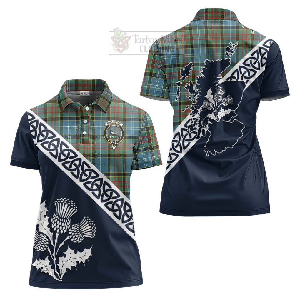 Walkinshaw Tartan Women's Polo Shirt Featuring Thistle and Scotland Map Women - Tartanvibesclothing Store