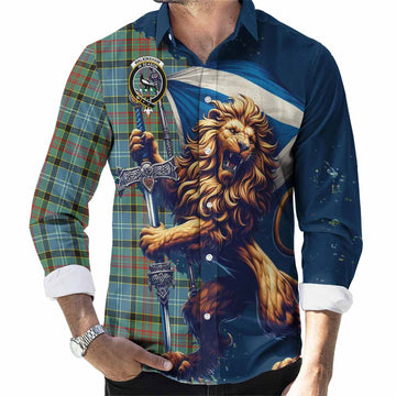 Walkinshaw Tartan Family Crest Long Sleeve Button Shirt with Scottish Majestic Lion Men's Shirt S - Tartan Vibes Clothing