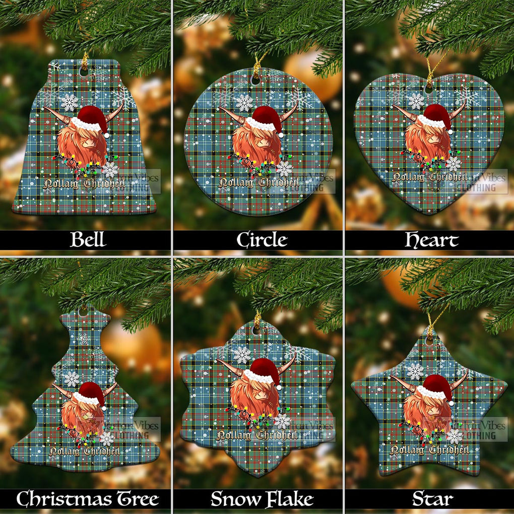 Walkinshaw Tartan Christmas Ceramic Ornaments with Twinkle Highland Cattle Ceramic - Tartan Vibes Clothing