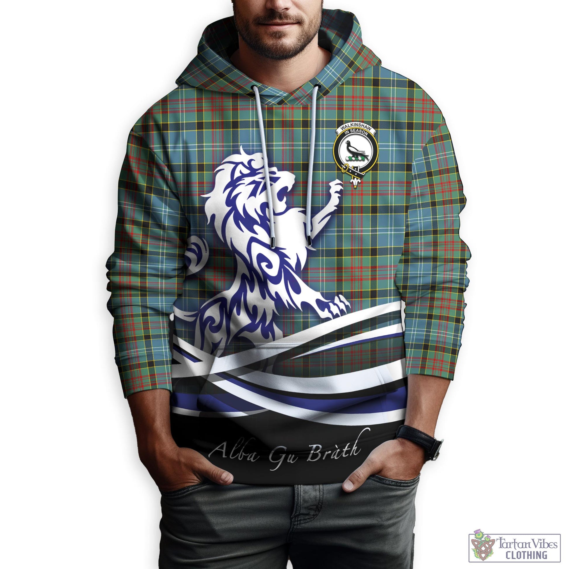 Walkinshaw Tartan Hoodie with Alba Gu Brath Regal Lion Emblem Zip Hoodie - Tartan Vibes Clothing
