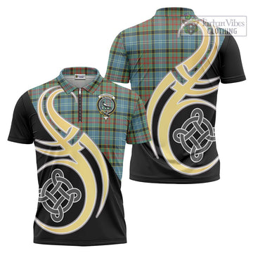 Walkinshaw Tartan Zipper Polo Shirt with Family Crest and Celtic Symbol Style Unisex - Tartan Vibes Clothing