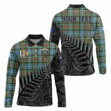 Tartan Vibes Clothing Walkinshaw Crest Tartan Long Sleeve Polo Shirt with New Zealand Silver Fern Half Style